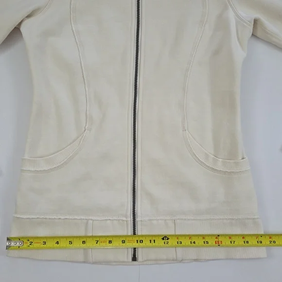 Lululemon Women's Cream Teal Retro Zip-Up Fleece Lined Scuba Jacket Pockets 8 - Picture 15 of 16